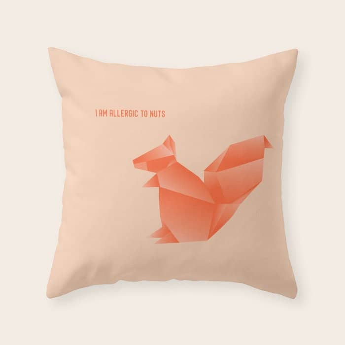 Allergic To Nuts - Origami Orange Squirrel Throw Pillow