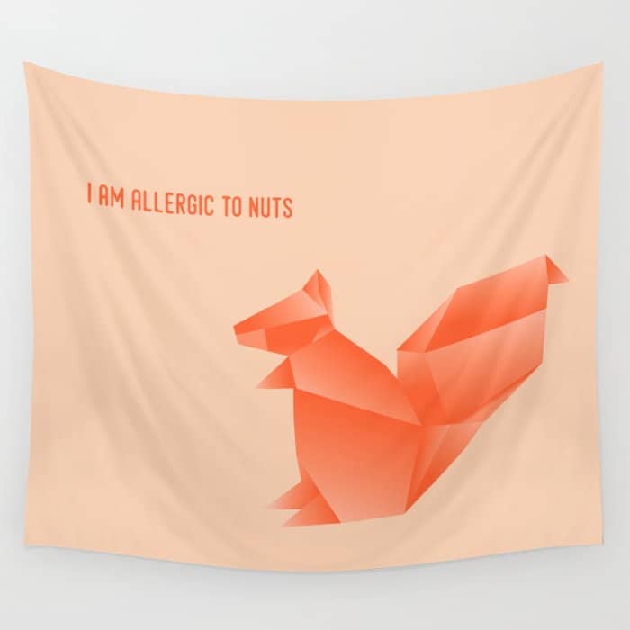 Allergic To Nuts - Origami Orange Squirrel Wall Tapestry