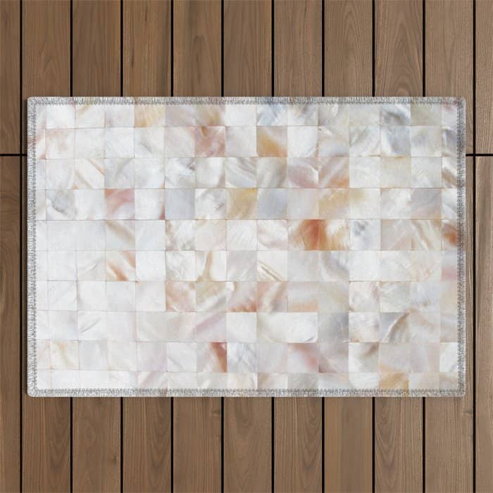 Mother Of Pearl, Exotic Tiles Photography, Neutral Minimal Geometrical Graphic Design Outdoor Rug