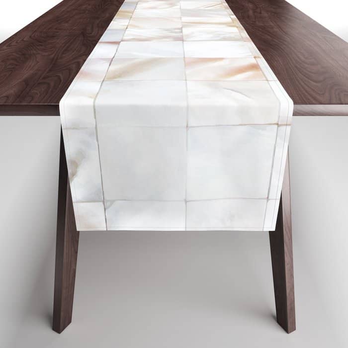Mother Of Pearl, Exotic Tiles Photography, Neutral Minimal Geometrical Graphic Design Table Runner