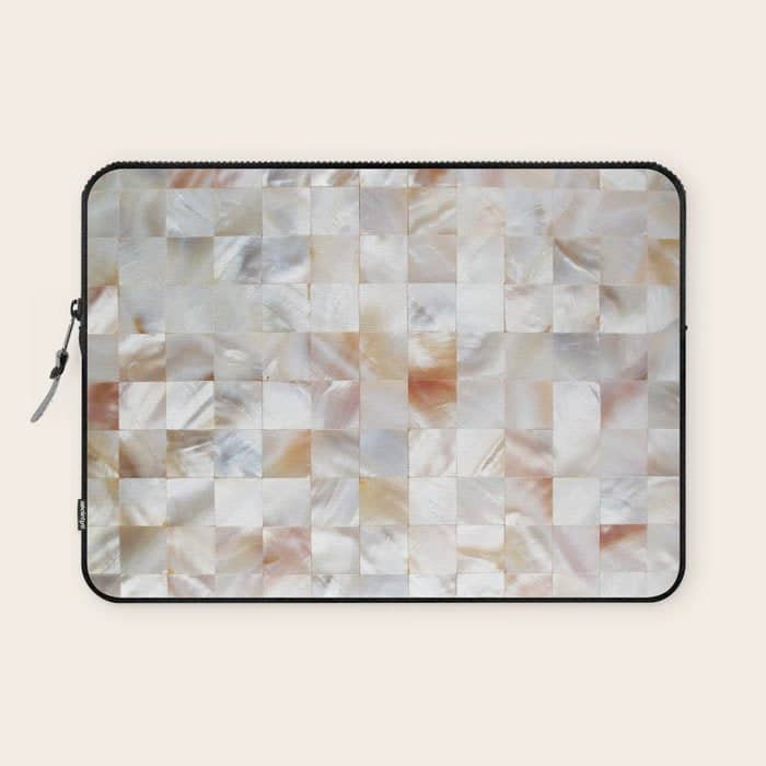 Mother Of Pearl, Exotic Tiles Photography, Neutral Minimal Geometrical Graphic Design Laptop Sleeve