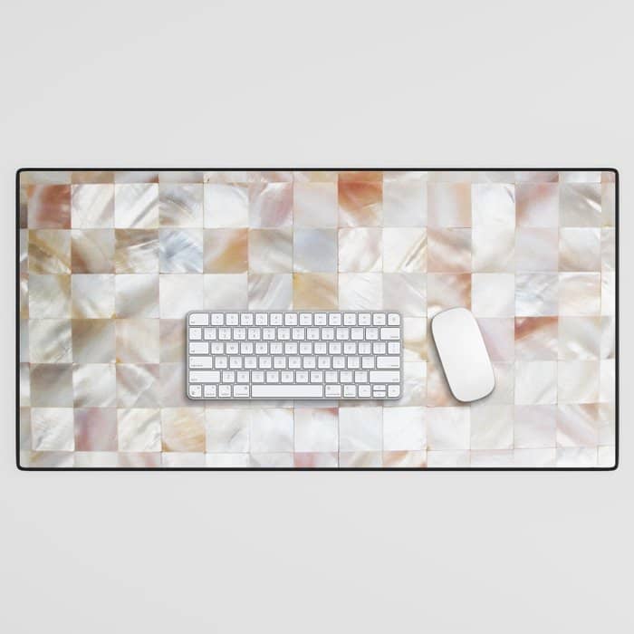 Mother Of Pearl, Exotic Tiles Photography, Neutral Minimal Geometrical Graphic Design Desk Mat