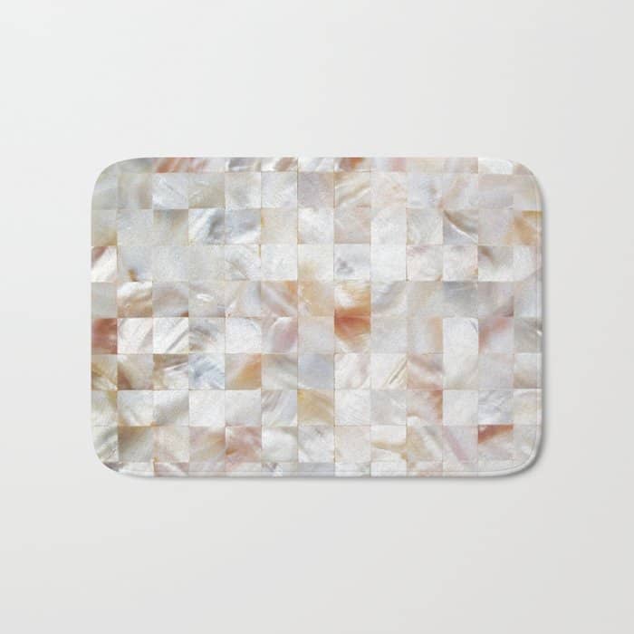 Mother Of Pearl, Exotic Tiles Photography, Neutral Minimal Geometrical Graphic Design Bath Mat