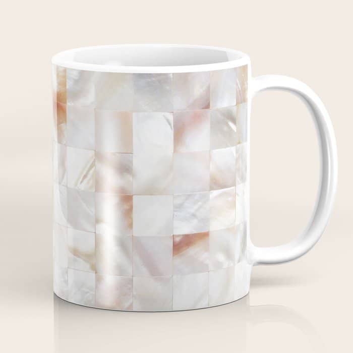 Mother Of Pearl, Exotic Tiles Photography, Neutral Minimal Geometrical Graphic Design Coffee Mug