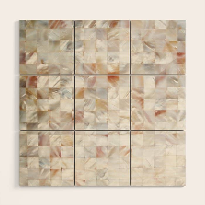 Mother Of Pearl, Exotic Tiles Photography, Neutral Minimal Geometrical Graphic Design Wood Wall Art