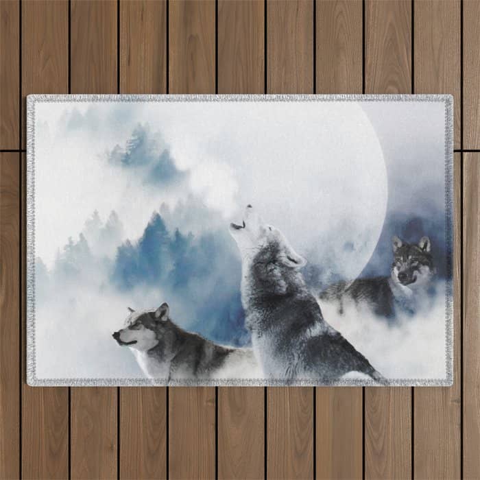Winter Wolves, Wildlife Wolf Wild Dogs, Snow Full Moon Animals Photography Love Digital Art Outdoor Rug
