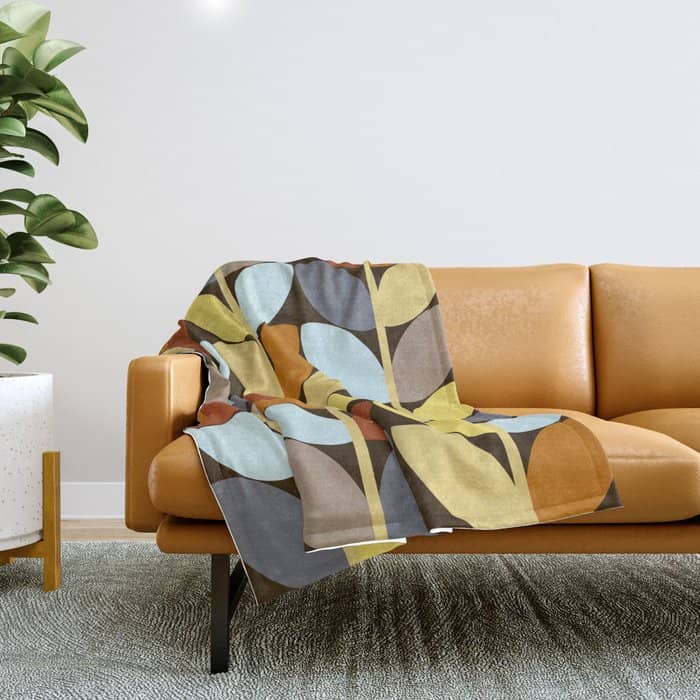 Retro 70s Color Palette Leaf Pattern Throw Blanket