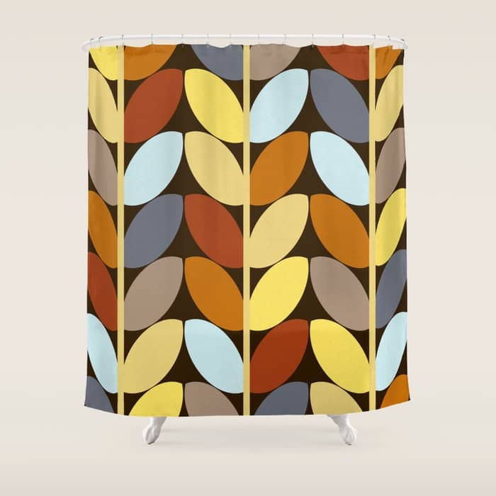 Retro 70s Color Palette Leaf Pattern Shower Curtain
