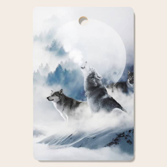 Winter Wolves, Wildlife Wolf Wild Dogs, Snow Full Moon Animals Photography Love Digital Art Cutting Board