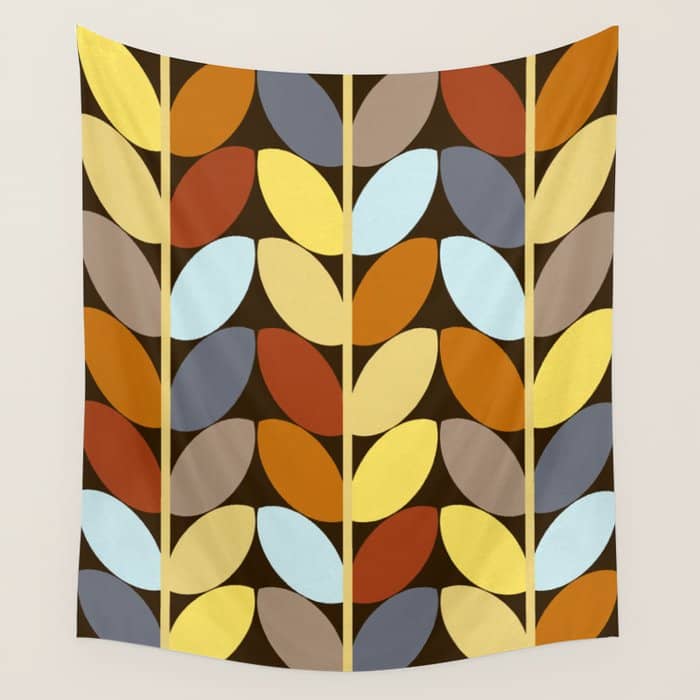 Retro 70s Color Palette Leaf Pattern Wall Tapestry
