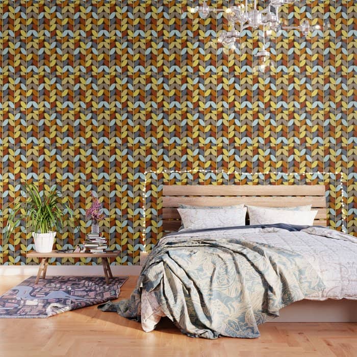 Retro 70s Color Palette Leaf Pattern Wallpaper