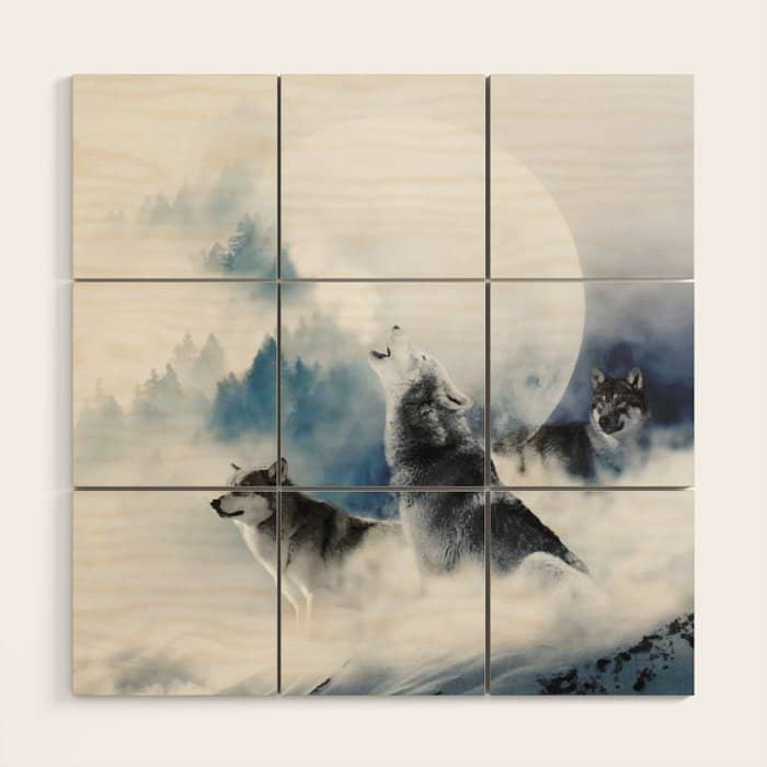Winter Wolves, Wildlife Wolf Wild Dogs, Snow Full Moon Animals Photography Love Digital Art Wood Wall Art
