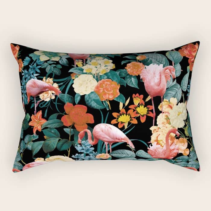 Floral And Flemingo Ii Pattern Rectangular Pillow