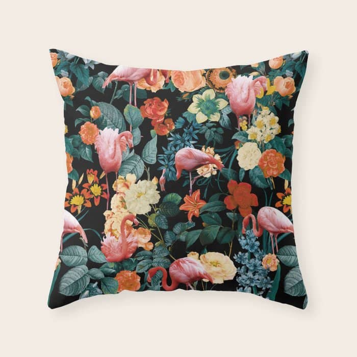Floral And Flemingo Ii Pattern Throw Pillow
