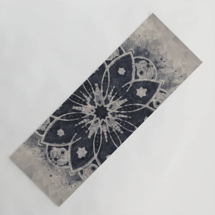Mandala, Flower, Indigo Blue, Boho Art Yoga Mat