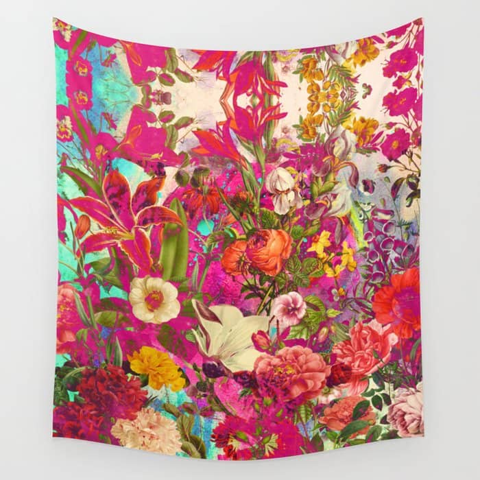 Atomic Garden - Vibrant Flowers Wall Tapestry
