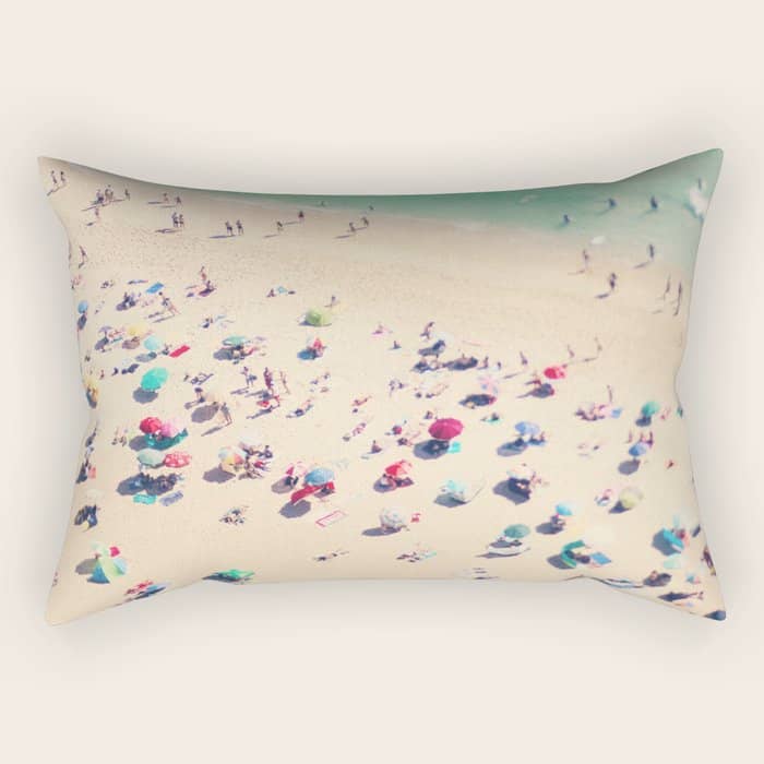 Aerial Beach Photography - Ocean Print - Colorful Beach Umbrellas - Sea Photo By Ingrid Beddoes Rectangular Pillow