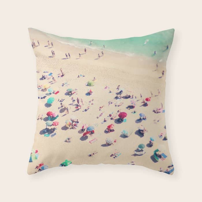 Aerial Beach Photography - Ocean Print - Colorful Beach Umbrellas - Sea Photo By Ingrid Beddoes Throw Pillow