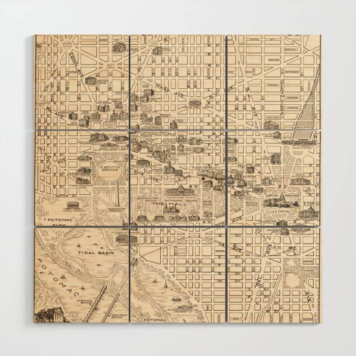 Vintage Map Of Washington D.C. (1914) Wood Wall Art