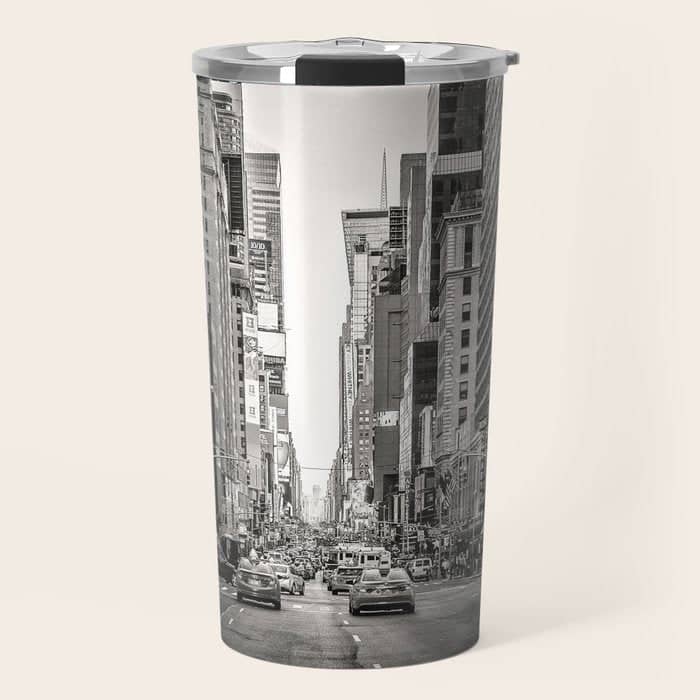 Sunset On 7th (Black And White Version) Travel Mug