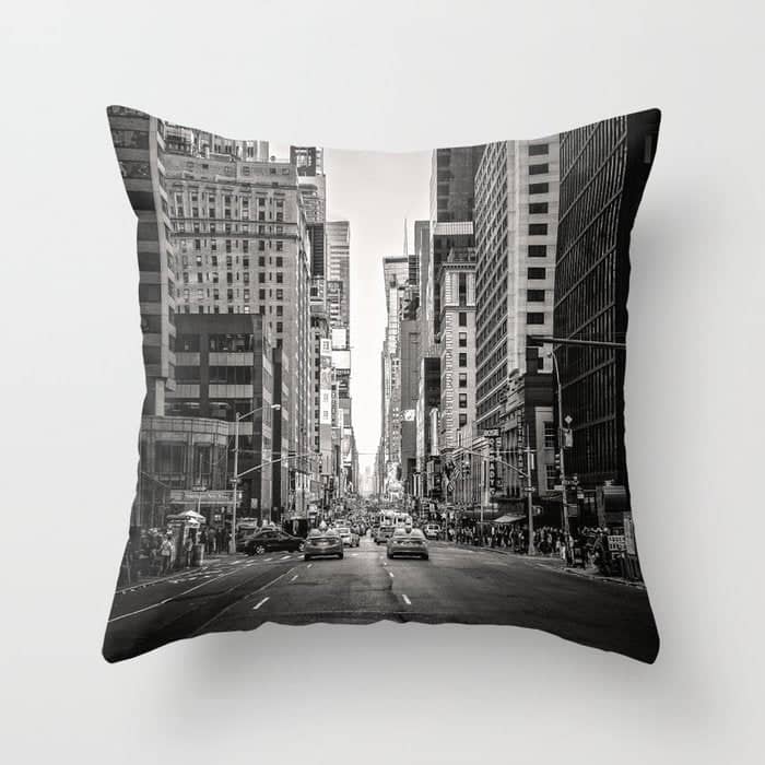Sunset On 7th (Black And White Version) Throw Pillow