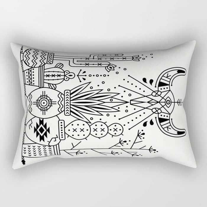 Santa Fe Garden - Black Ink Rectangular Pillow