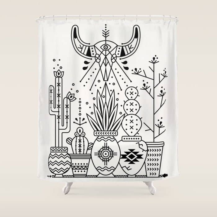 Santa Fe Garden - Black Ink Shower Curtain