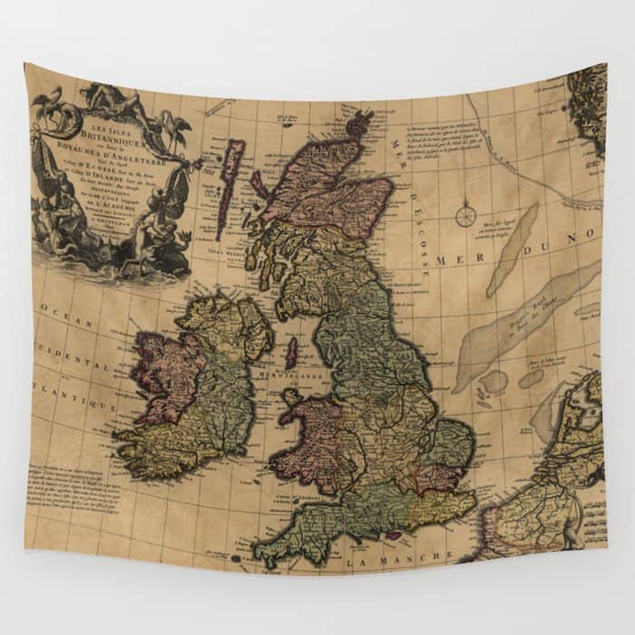 Vintage Map Of The British Isles (1700s) Wall Tapestry