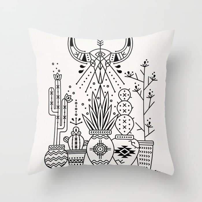 Santa Fe Garden - Black Ink Throw Pillow