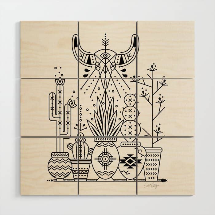 Santa Fe Garden - Black Ink Wood Wall Art
