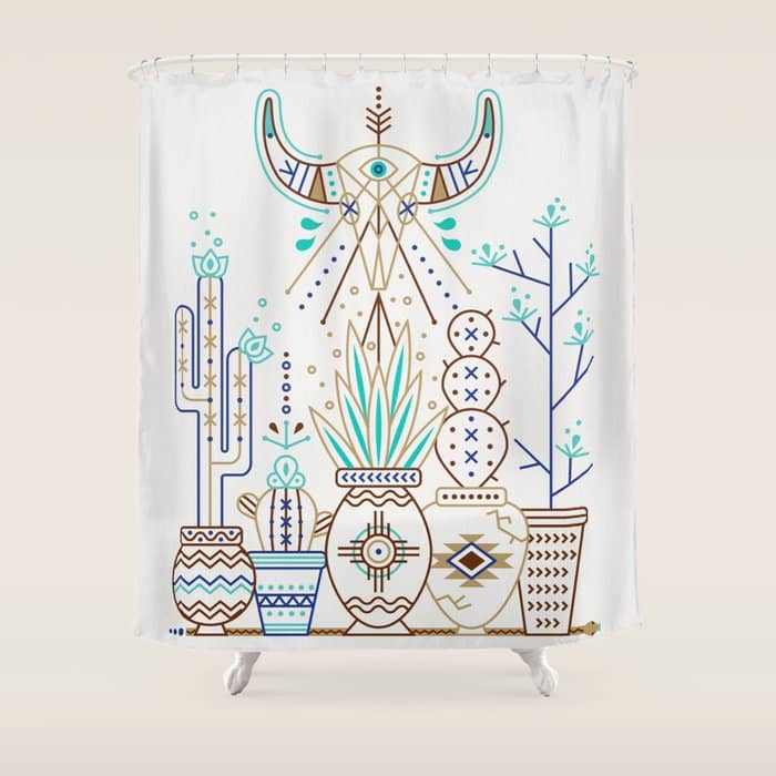 Santa Fe Garden - Turquoise & Brown Shower Curtain