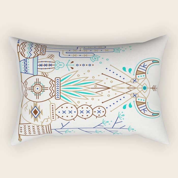 Santa Fe Garden - Turquoise & Brown Rectangular Pillow