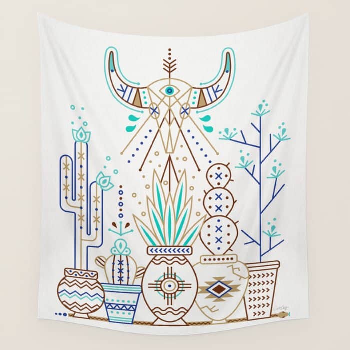 Santa Fe Garden - Turquoise & Brown Wall Tapestry