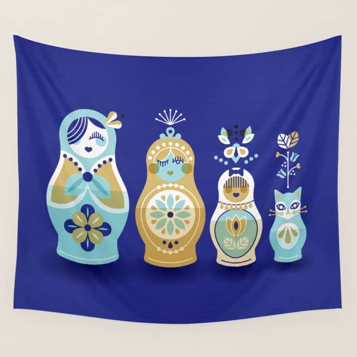 Russian Nesting Dolls - Navy Wall Tapestry