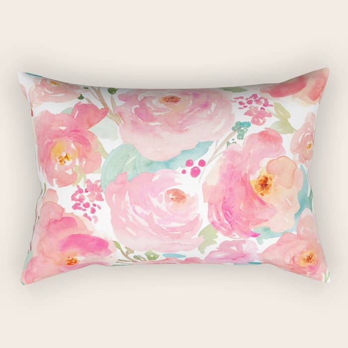 Watercolor Peonies Summer Bouquet Rectangular Pillow