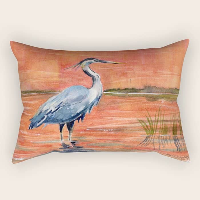 Great Blue Heron In Marsh Rectangular Pillow