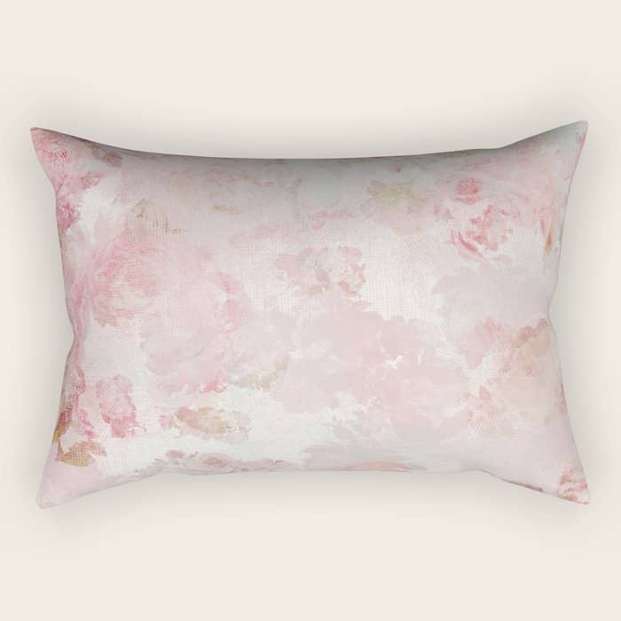 Vintage Floral Rose Roses Painterly Pattern In Pink Rectangular Pillow