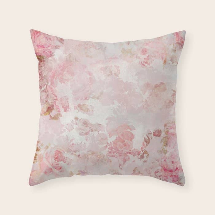 Vintage Floral Rose Roses Painterly Pattern In Pink Throw Pillow