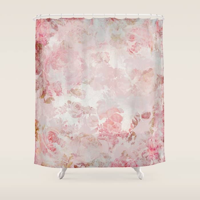 Vintage Floral Rose Roses Painterly Pattern In Pink Shower Curtain