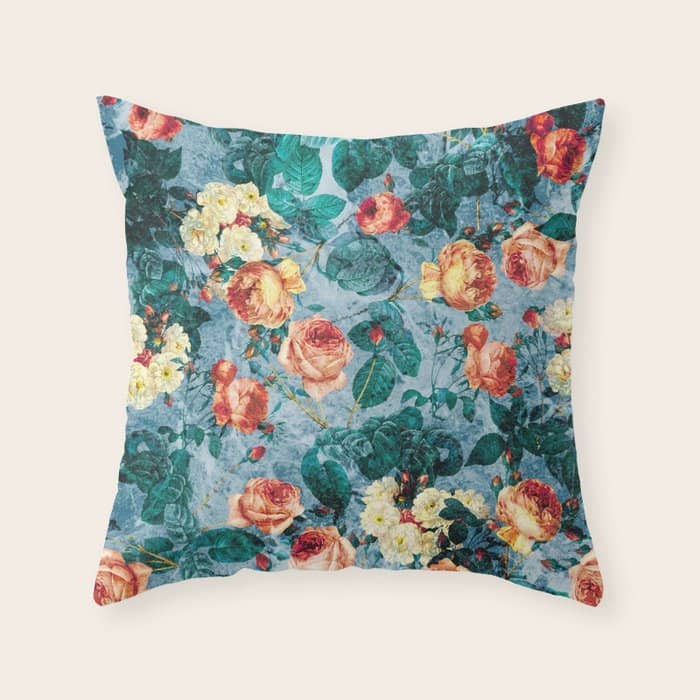 Floral And Marble Texture Ii Throw Pillow