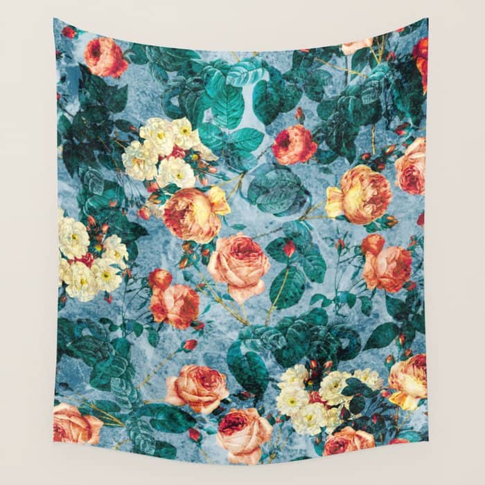 Floral And Marble Texture Ii Wall Tapestry