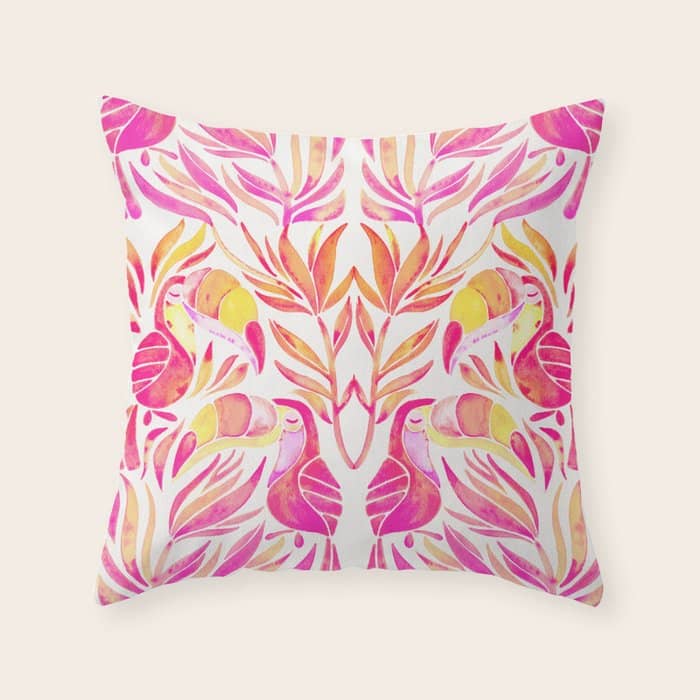 Tropical Toucans - Pink & Melon Ombrã© Throw Pillow