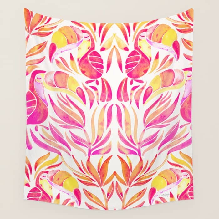 Tropical Toucans - Pink & Melon Ombrã© Wall Tapestry