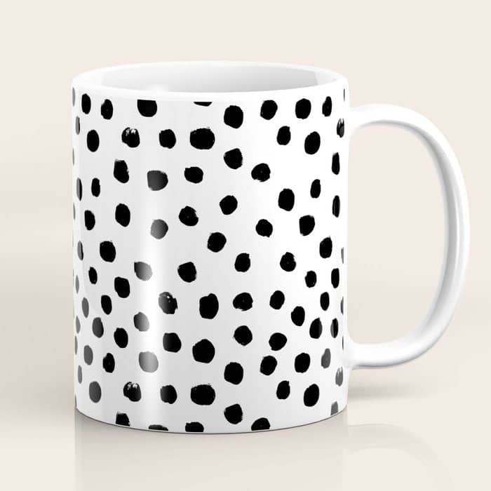 Preppy Black And White Dots Minimal Abstract Brushstrokes Painting Illustration Pattern Print Coffee Mug