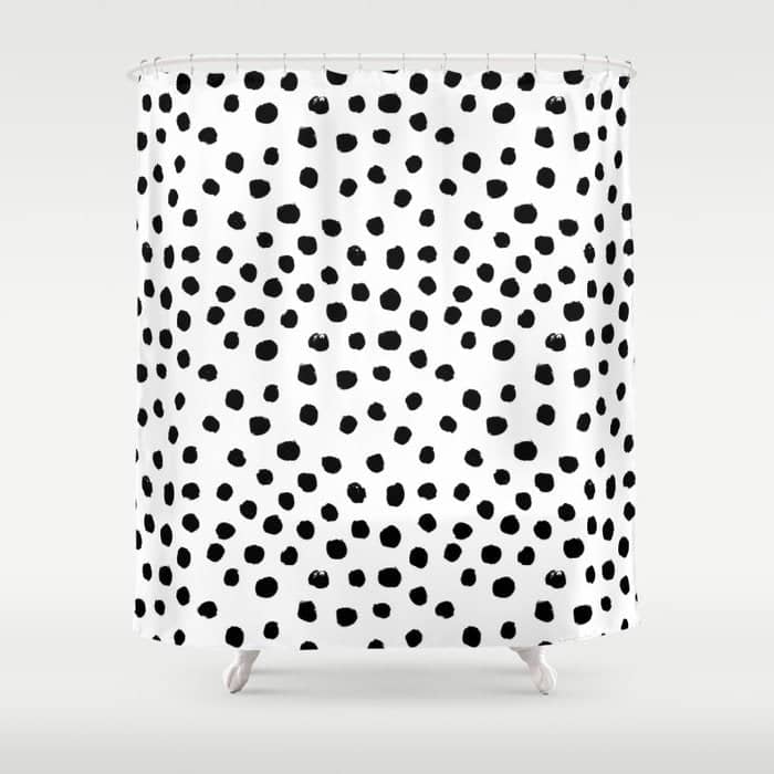 Preppy Black And White Dots Minimal Abstract Brushstrokes Painting Illustration Pattern Print Shower Curtain