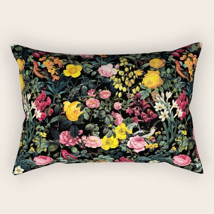Floral And Birds Pattern Rectangular Pillow