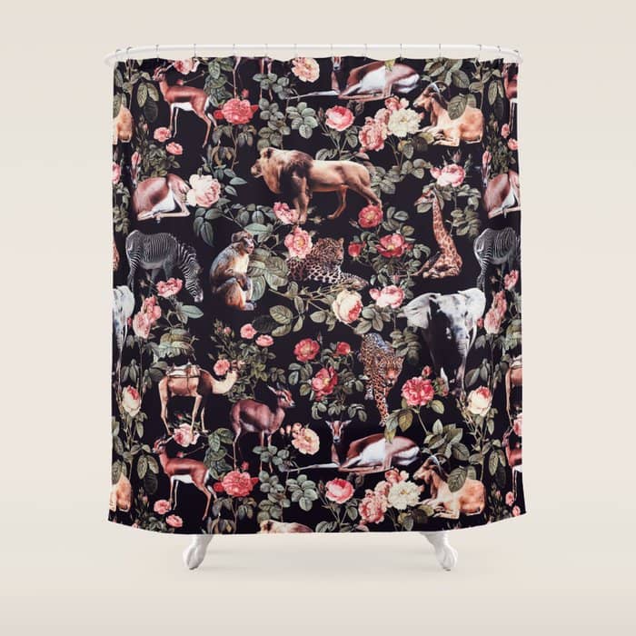 Animals And Floral Pattern Shower Curtain