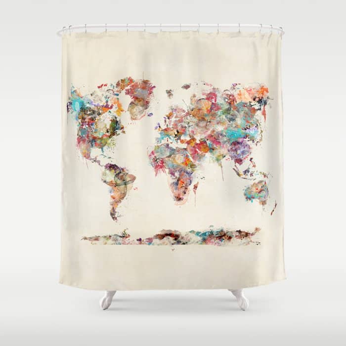 World Map Watercolor Deux Shower Curtain