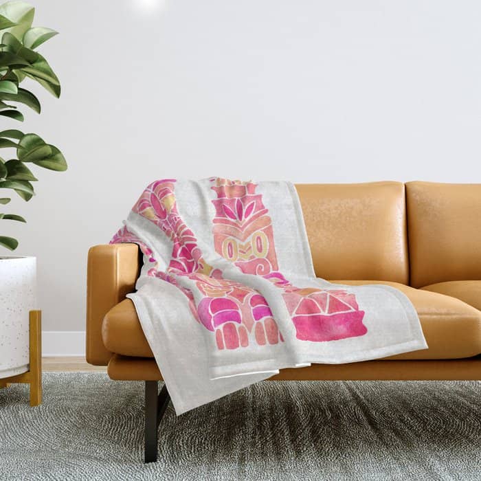 Tiki Totems - Pink Palette Throw Blanket