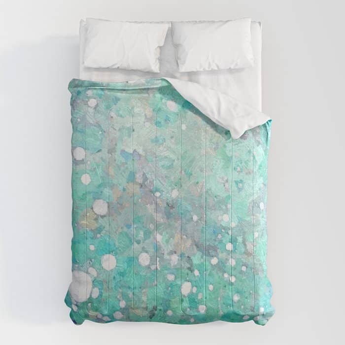 Blue Green Dreamy Marble, Minimal Abstract Pastel Graphic Design Eclectic Bohemian Painting Texture Comforter